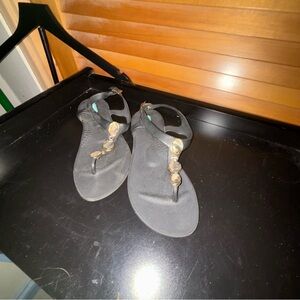 Elegant Black Sandals with Gemstone Details